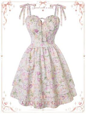 Floral Corset Mini Sundress Sweetheart Tie Strap A-Line Summer Dress